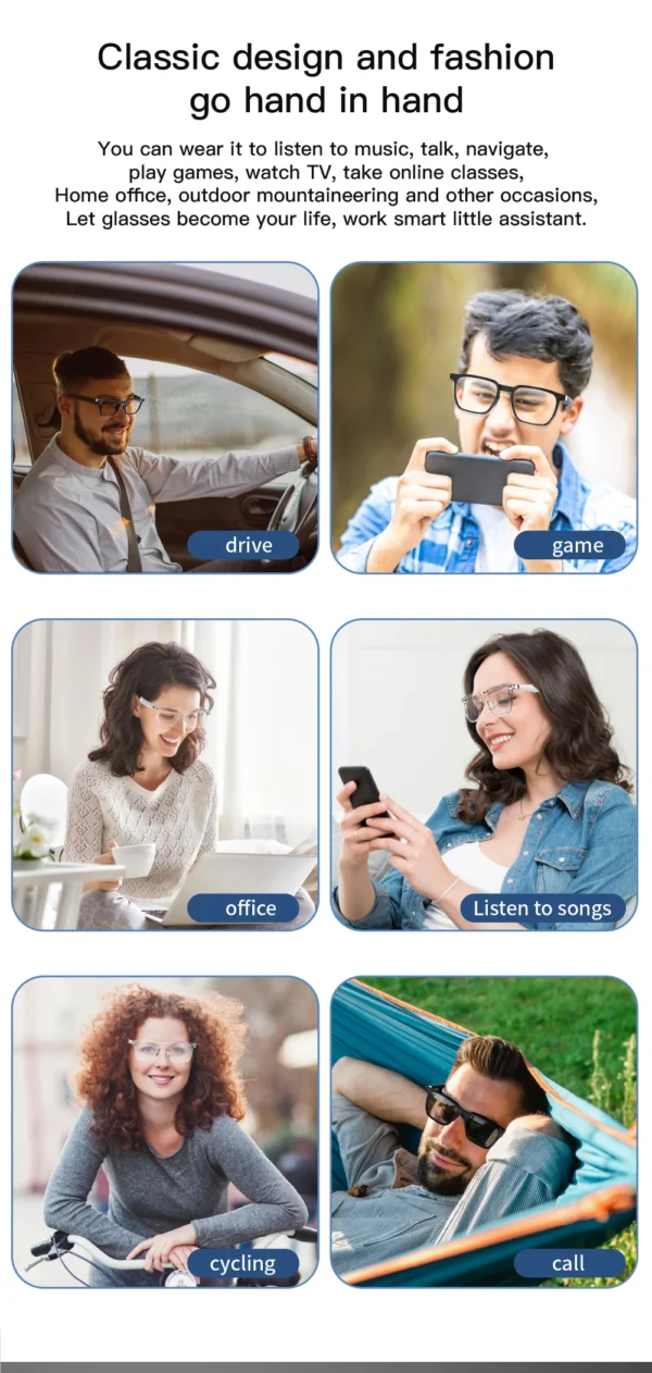 Smart Glasses Bluetooth Audio Optical Frame Eyeglasses Ai Sunglasses Open Earbuds Function Wearable Headset