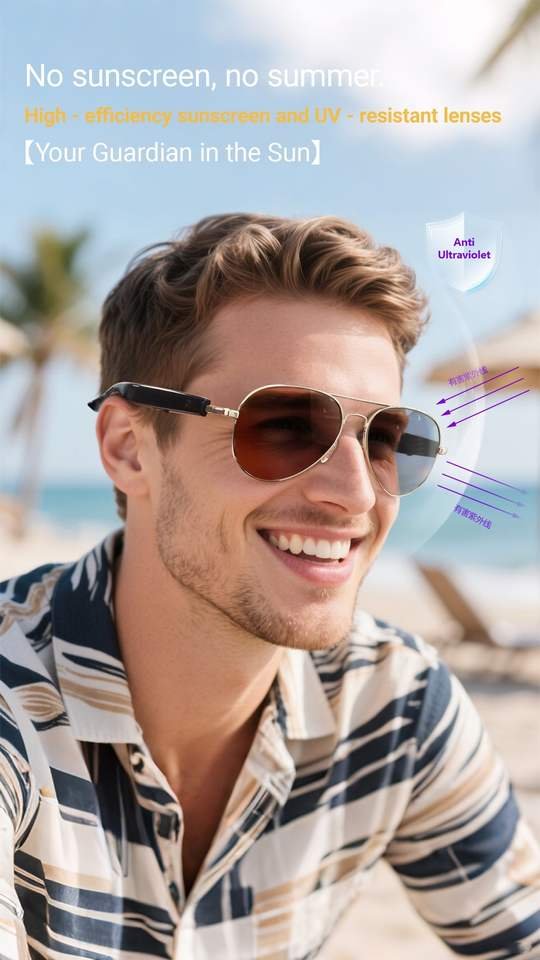 H52937445b14c4b14b1e669fdabdf17f7k.jpg_960x960q80.jpg Smart Glasses Bt5.4 Ai Translation Hands-free Calling Music Anti-blue Light Life Waterproof 50mah+50mah 1080p Smart Sunglasses