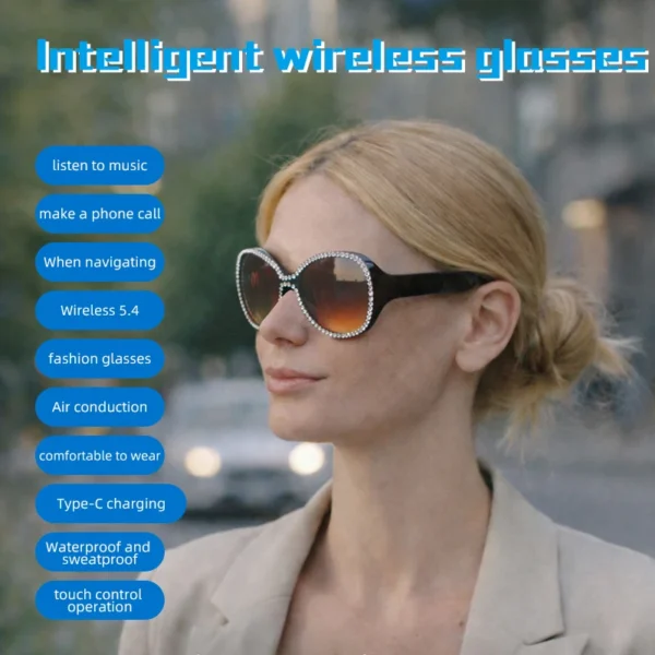 H58acc2a6c61d4e3a92527234000d4a73b.webp Windproof Smart Glasses For Driving Navigation Ai Audio Open Ear Headphones Bluetooth Calling Uv Protection Women Sunglasses