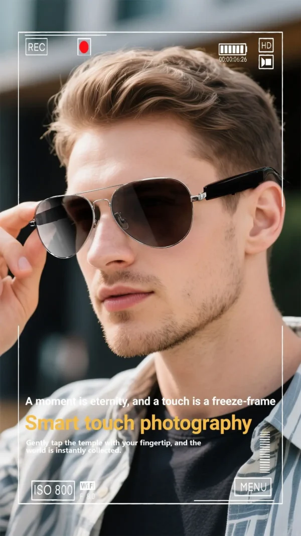 H779934e0b4584e2b96dad4fbc9a1cfe6T.webp Smart Glasses Bt5.4 Ai Translation Hands-free Calling Music Anti-blue Light Life Waterproof 50mah+50mah 1080p Smart Sunglasses