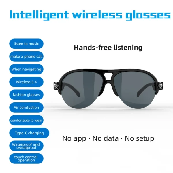 Touch Control Wireless Stereo Glasses Ipx4 Waterproof Long Standby Noise Reduction Hands-free Calling Audio Eyewear
