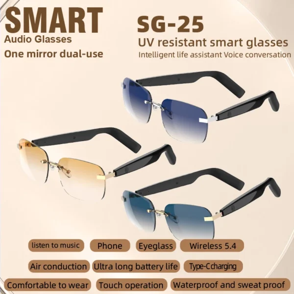 H93b1b9d77dbd425c91e31054b57f23d8x-1.webp Smart Glasses Wireless Open Ear Music Touch Control Ai Assistant Rechargeable Photo Remote Control Audio Eyewear