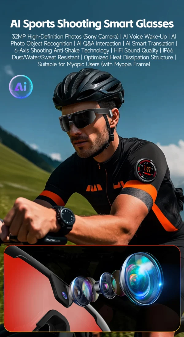 Ai Translation Smart Glasses With 8mp Camera Bluetooth Calling Noise Reduction Ip66 Waterproof Video Recording Sunglasses