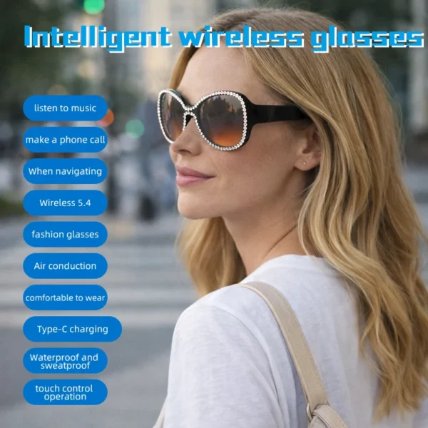 Hc66d2457f1d3416a8d0ebb3a1737020ee.webp Windproof Smart Glasses For Driving Navigation Ai Audio Open Ear Headphones Bluetooth Calling Uv Protection Women Sunglasses