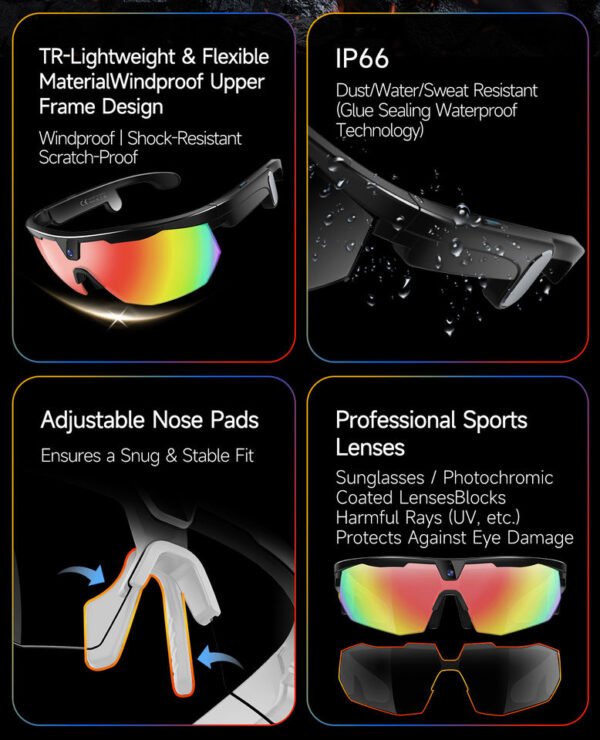 Ai Translation Smart Glasses With 8mp Camera Bluetooth Calling Noise Reduction Ip66 Waterproof Video Recording Sunglasses